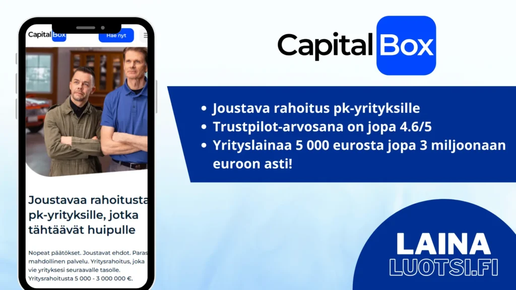 Capitalbox kokemuksia ja yhteenveto sekä kuva palvelun kotisivuista mobiilissa.