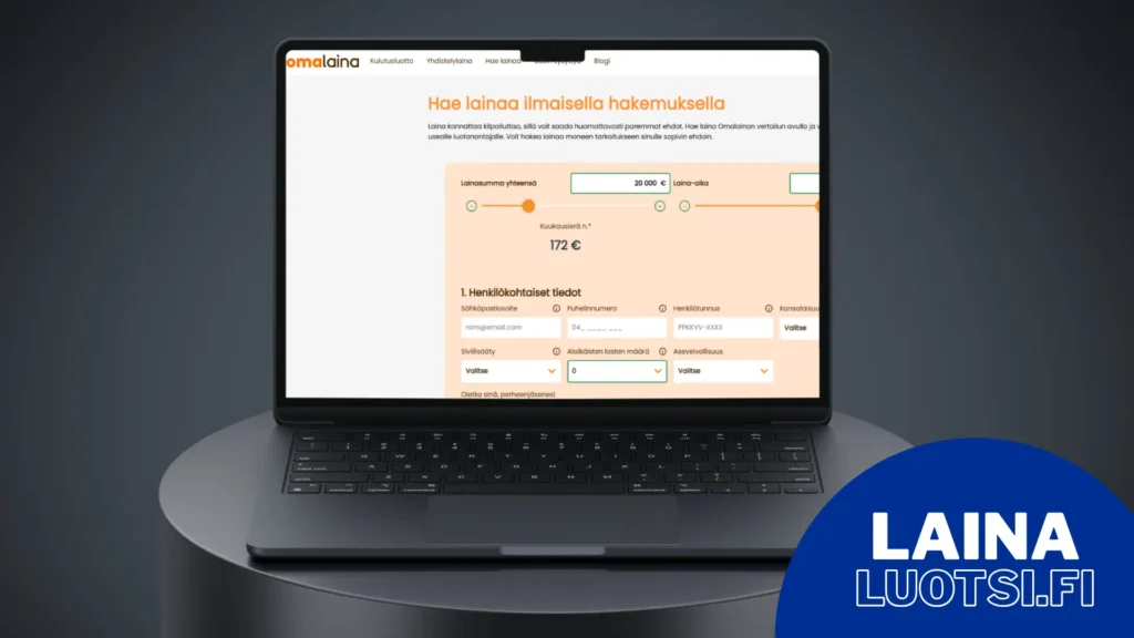Omalainan kulutusluottohakemus tietokoneella.