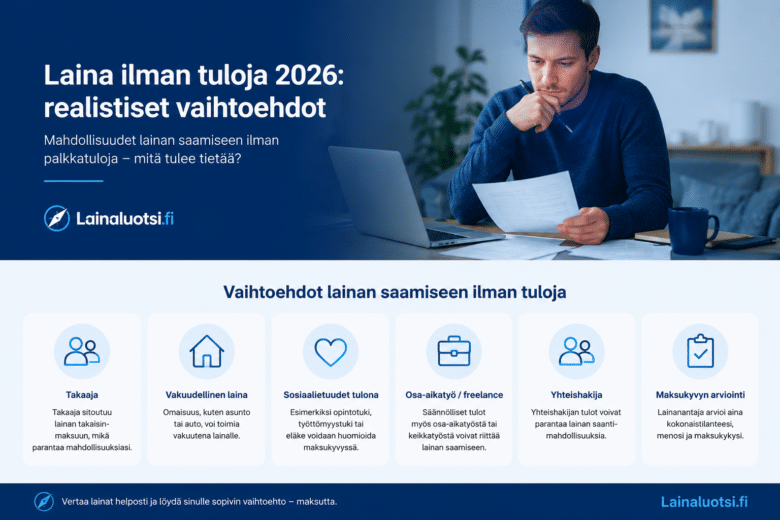 Laina ilman tuloja 2026: realistiset vaihtoehdot